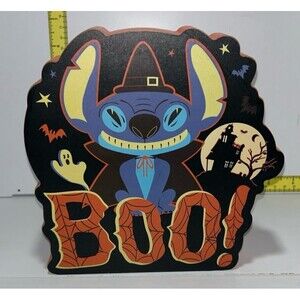 NWT Disney Stitch Halloween Witch BOO! Wooden Wall Art - 7 x 7 x 2